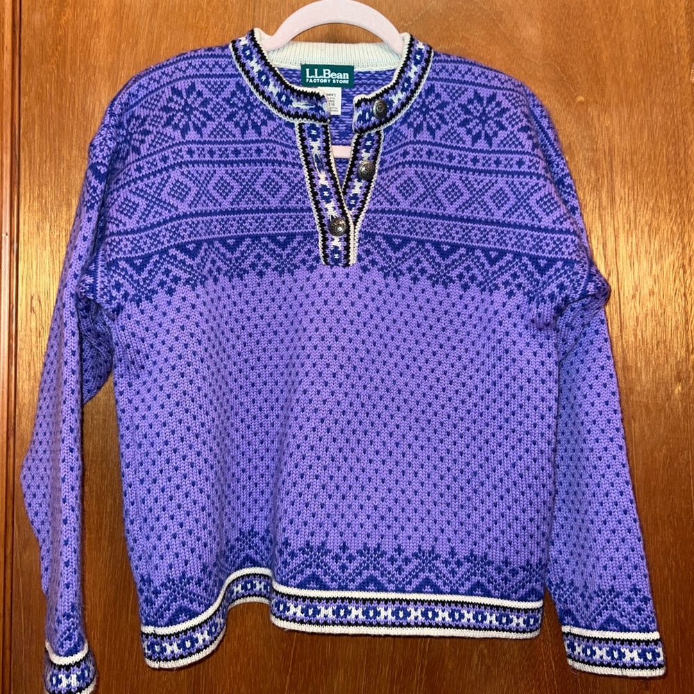 L.L. Bean Patterned 1/4 Button 100% wool sweater